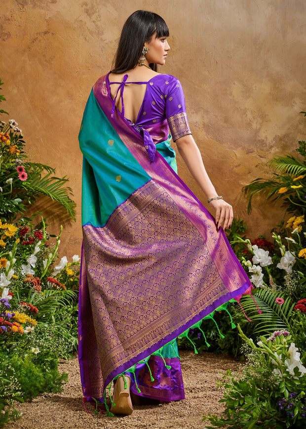 Swedish Blue Woven Banarasi Silk Saree