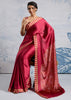 Persian Red Satin Silk Saree with Ajrakh Printed Pallu and Blouse