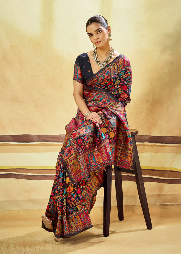 Black Woven Cotton Kashmiri Jamewar Saree