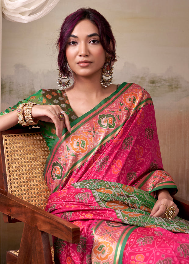 Princess Pink Woven Patola Silk Saree
