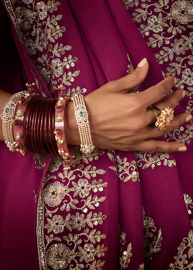 Magenta Purple Designer Embroidered Saree