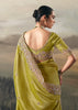 Lime Green Tissue Embroidered Wedding Wear Saree
