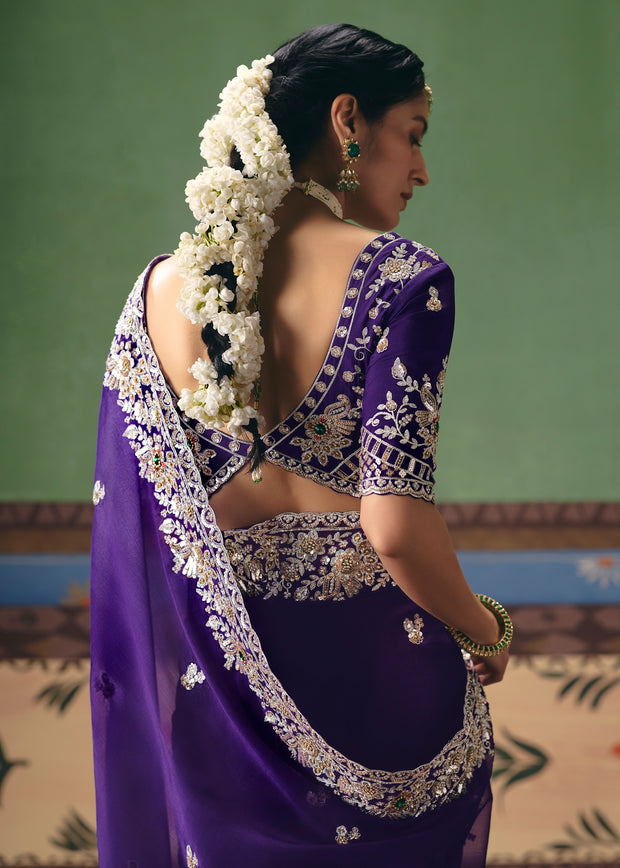 Medieval Blue Embroidered Designer Saree