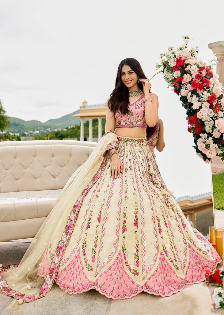 Pristine White Tissue Embroidered Wedding Lehenga