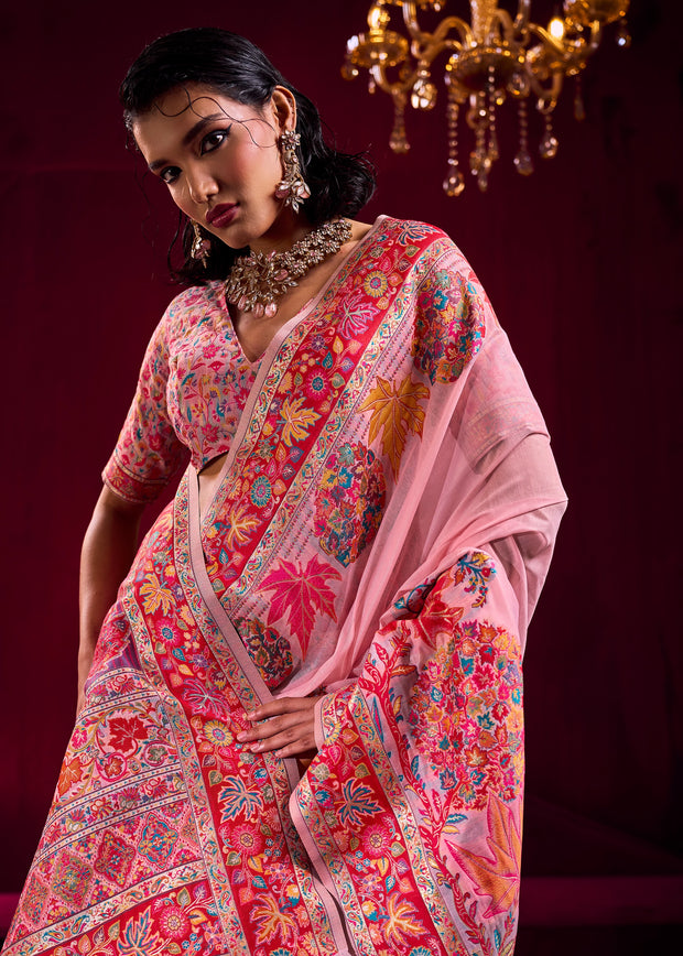 Aurora Pink Woven Cotton Kashmiri Jamewar Saree