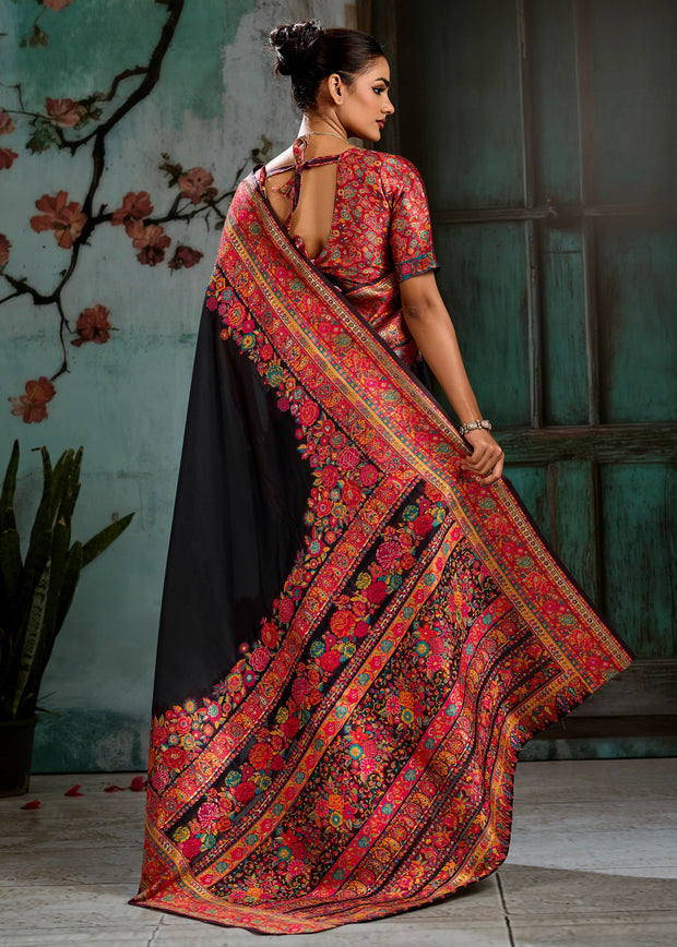 Black Woven Cotton Kashmiri Jamewar Saree