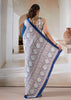 Navy Blue Printed Satin Silk Saree