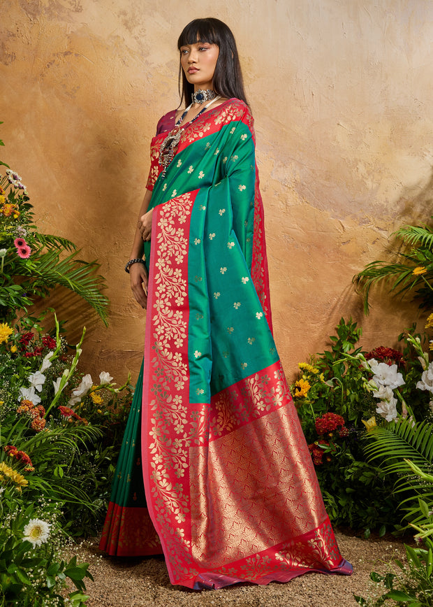 Natural Green Woven Soft Silk Saree