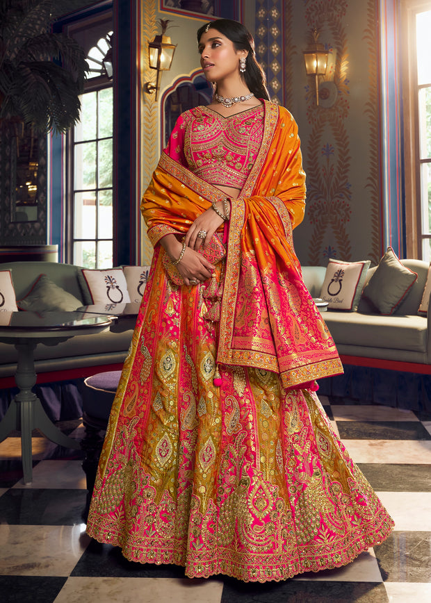 Orange And Pink Heavy Banarasi Designer Lehenga