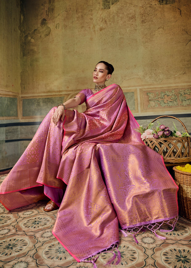 Raspberry Pink Woven Banarasi Silk Saree