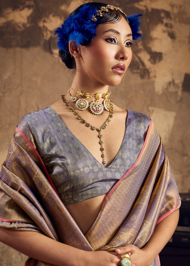 Metallic Mauve Woven Kanjivaram Silk Saree