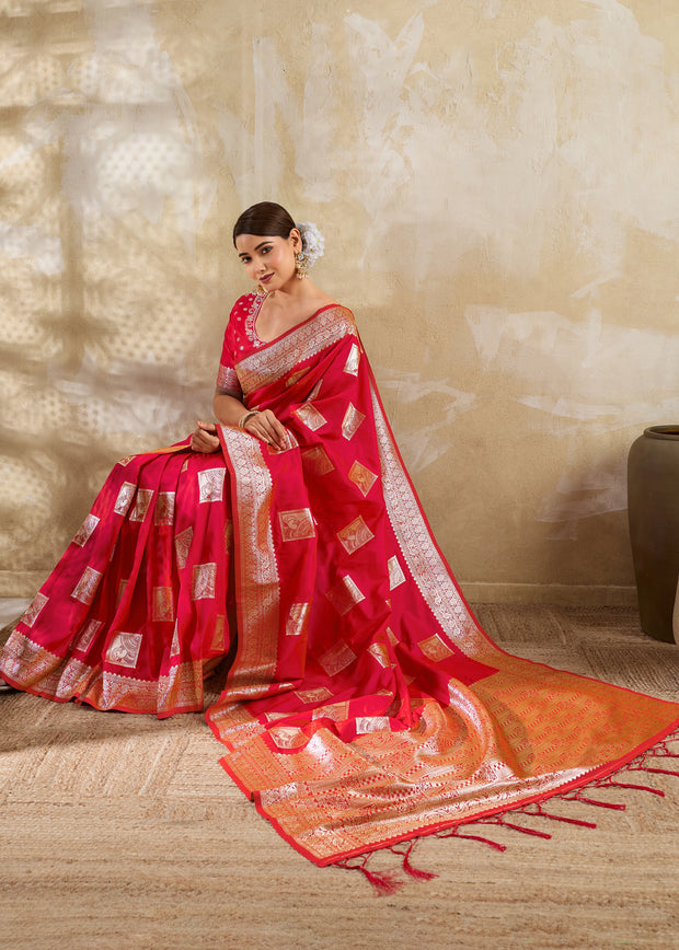 Bridal Red Woven Banarasi Silk Saree