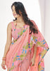 Rose Pink Woven Linen Silk Saree