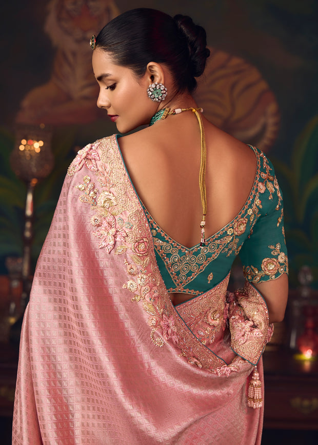 Ruby Pink Designer Embroidered Saree