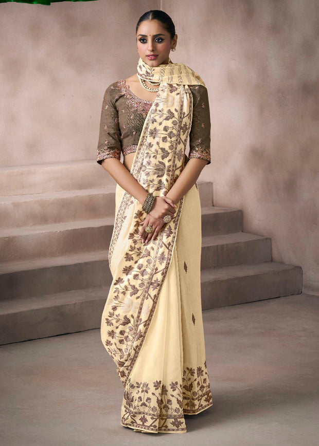 “Exclusive Offer” : Creamy White Woven Cotton Silk Saree