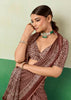 Coffee Brown Printed Satin Silk Saree