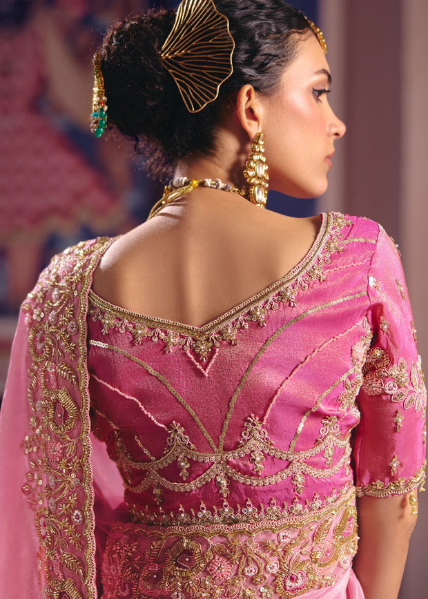 Blush Pink Embroidered Tissue Designer Saree