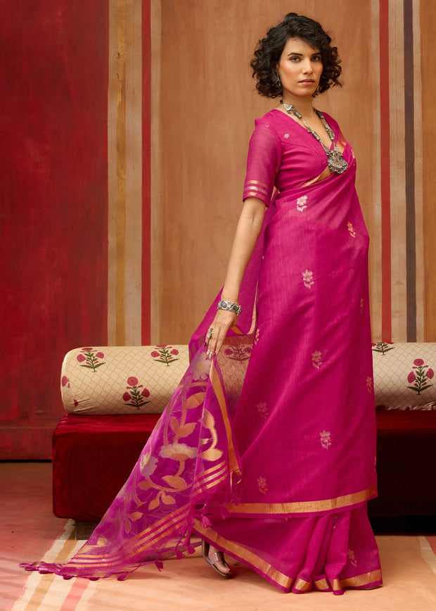 Princess Pink Woven Cotton Silk Saree