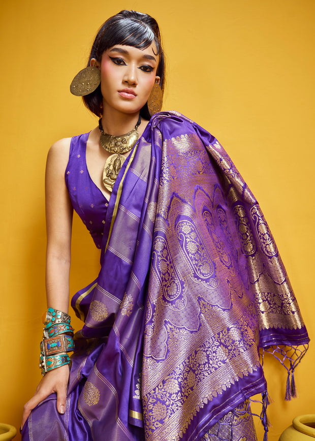 Iris Purple Woven Banarasi Satin Silk Saree