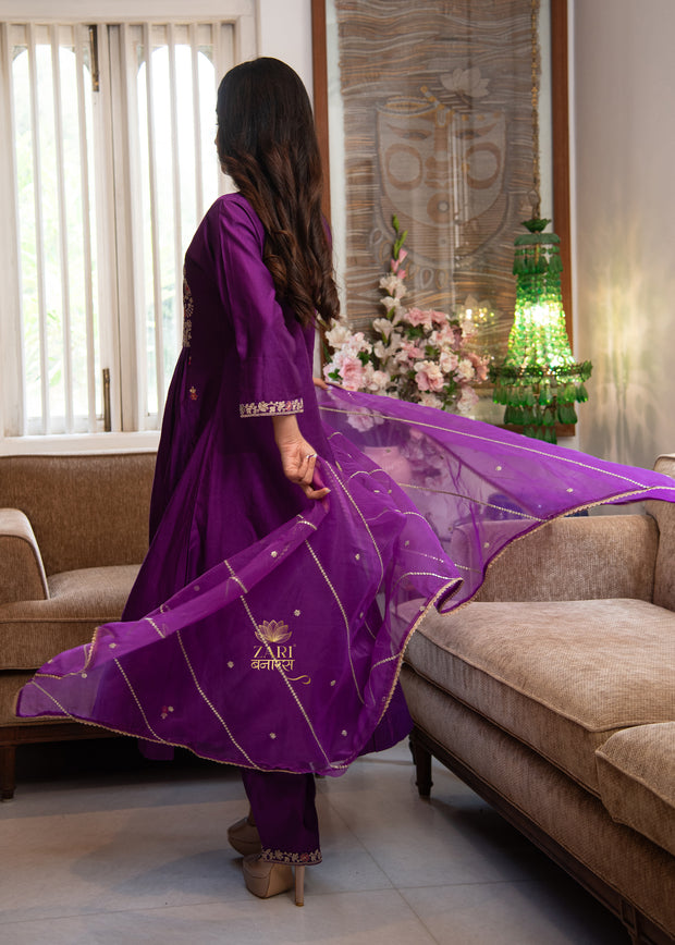 Royal Iris Purple Embroidered Saree (10702047117505)