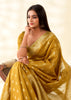 Mustard Yellow Woven Linen Tissue Silk Saree
