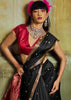 Ink Black Banarasi Tusser Silk Saree