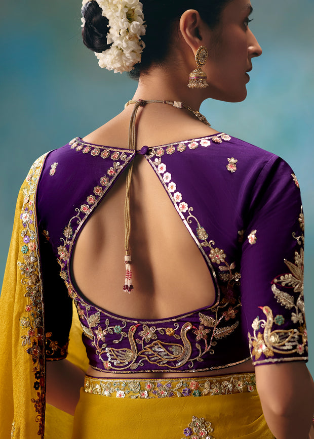 Mustard Yellow Embroidered Designer Saree