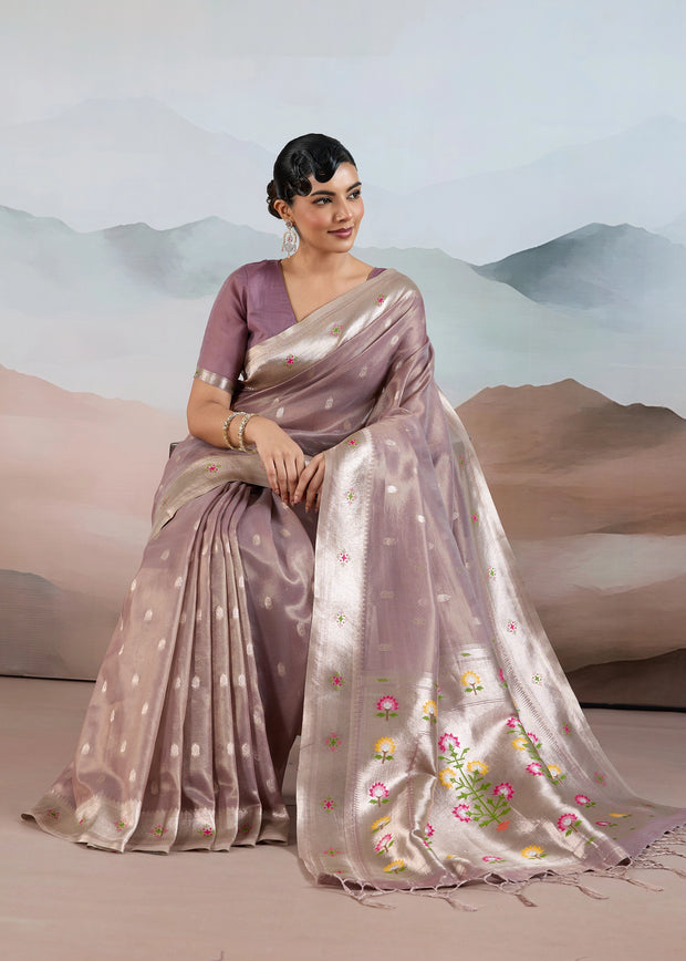 Mauve Woven Banarasi Tissue Silk Saree