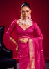 Fuchsia Pink Banarasi Satin Linen Silk Saree
