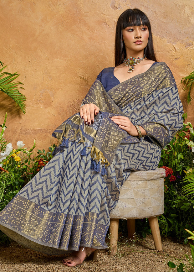 Blue Printed Patola Silk Saree