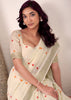 Antique White Woven Linen Silk Saree