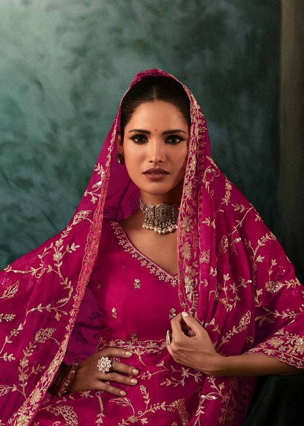 Queen Pink Embroidered Designer Saree