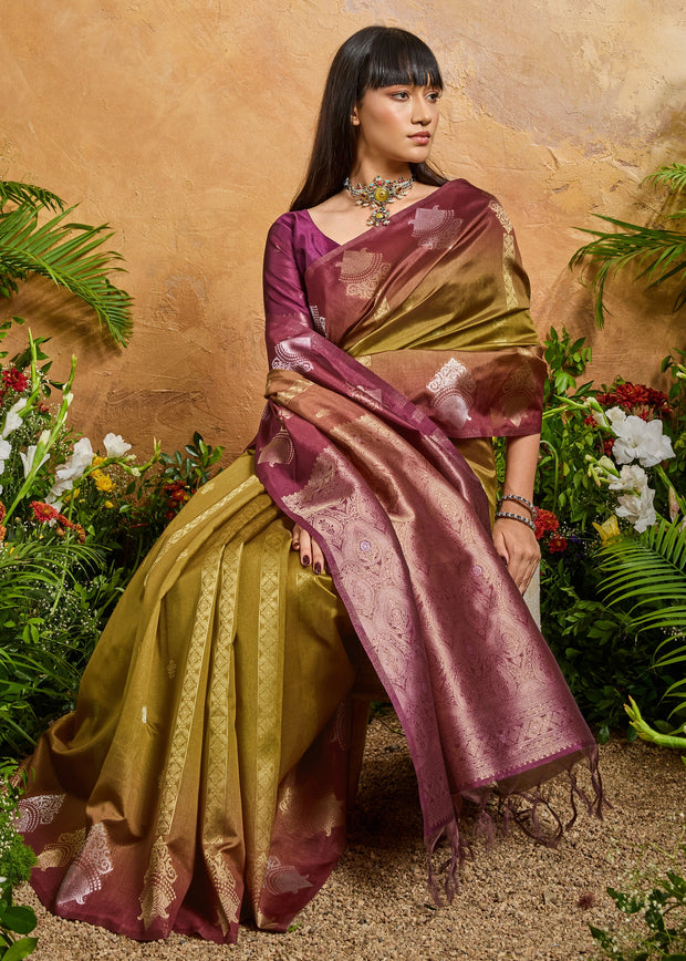 Mehndi Green Woven Banarasi Silk Saree