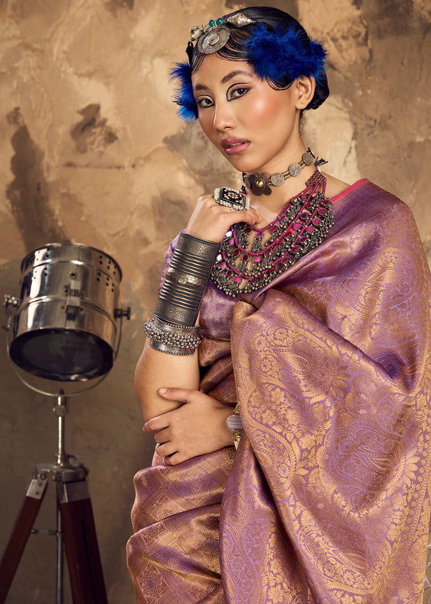 Metallic Purple Woven Kanjivaram Silk Saree