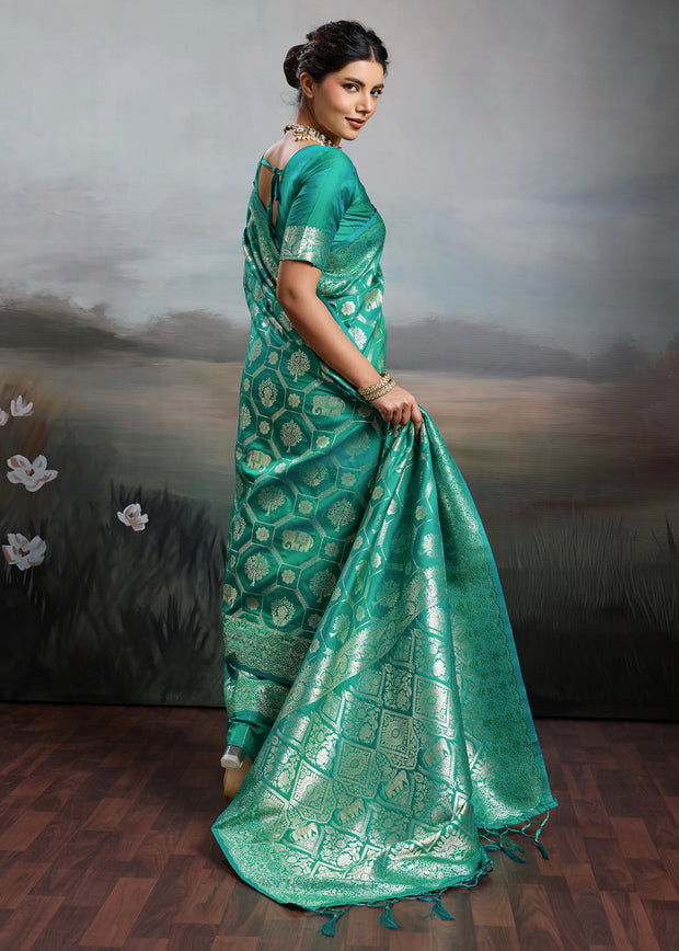 Antique Green Woven Banarasi Silk Saree