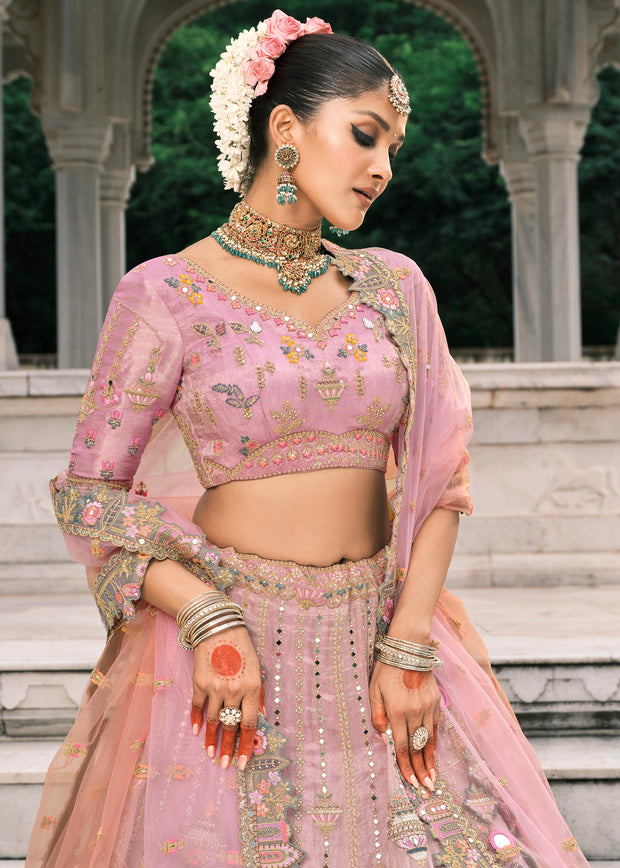 Pink & Grey Heavy Embroidered Designer Lehenga