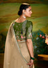 Safari Beige Heavy Embroidered Designer Silk Saree With contrast Blouse