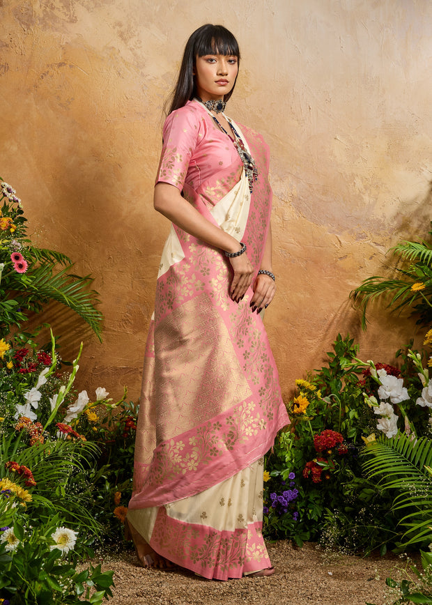 Off White Woven Soft Silk Saree