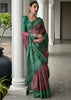 Earthy Brown & Green Printed Tussar SIlk Saree