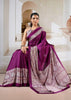 Wine Purple Printed Satin Silk Saree