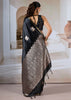 Jet Black Banarasi Satin Silk Saree