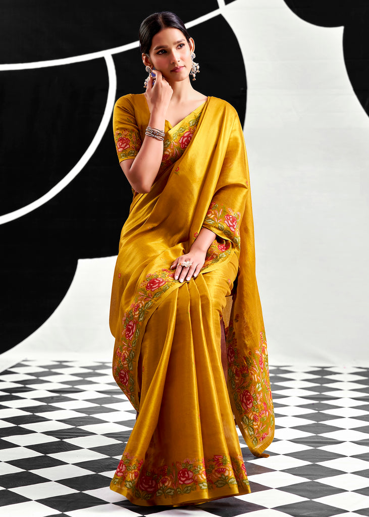 Golden Yellow Woven Tissue Silk Saree