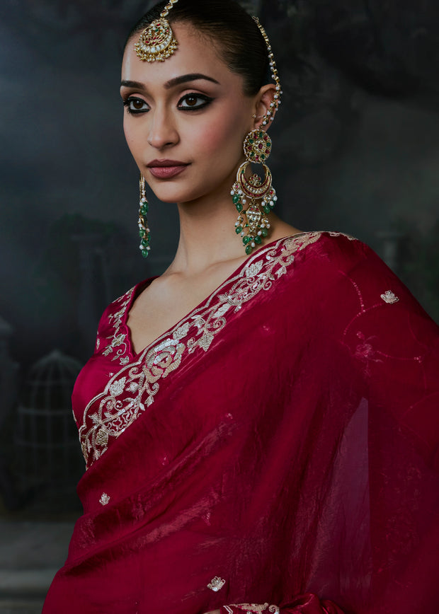 Tango Red Embroidered Designer Saree