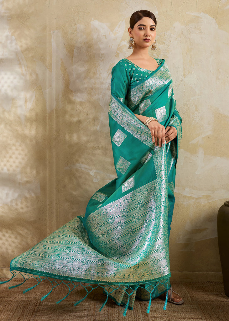 Teal Green Woven Banarasi Silk Saree