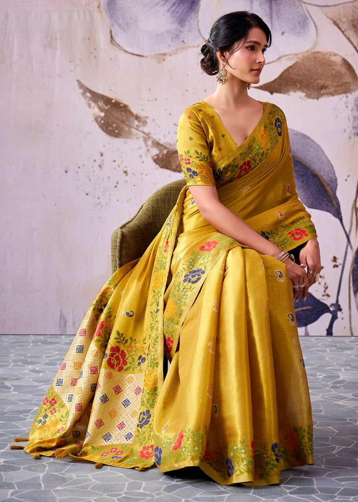Spectra Yellow Woven Tissue Silk Saree
