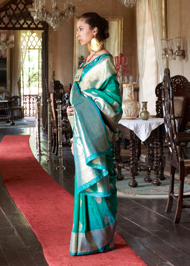 Holly Green Dual Tone Woven Banarasi Silk Saree