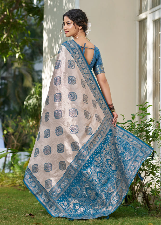 Mailbu Blue Woven Banarasi Silk Saree