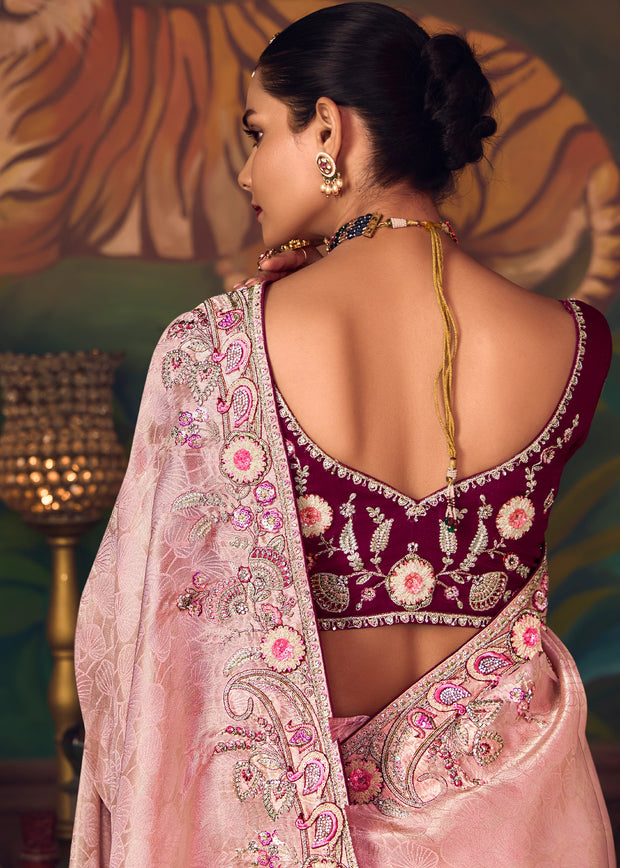 Blush Pink Designer Embroidered Saree