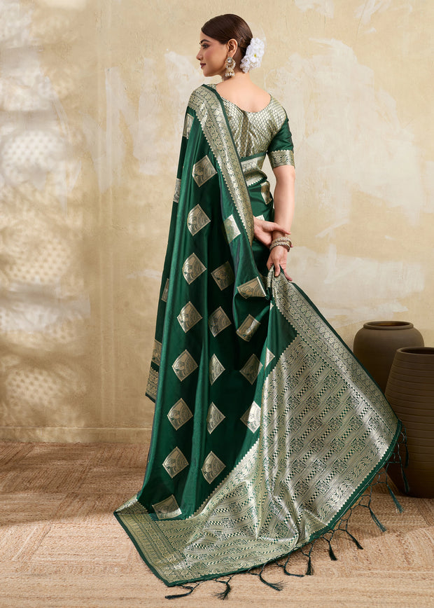 Forest Green Woven Banarasi Silk Saree