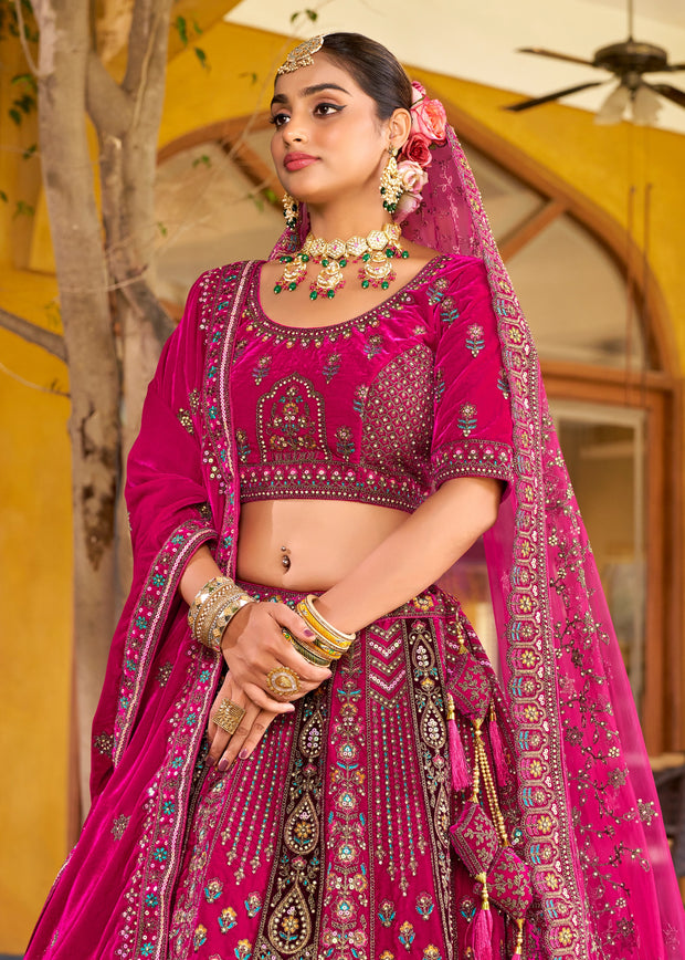 Raspberry Pink Heavy Embroidered Designer Lehenga